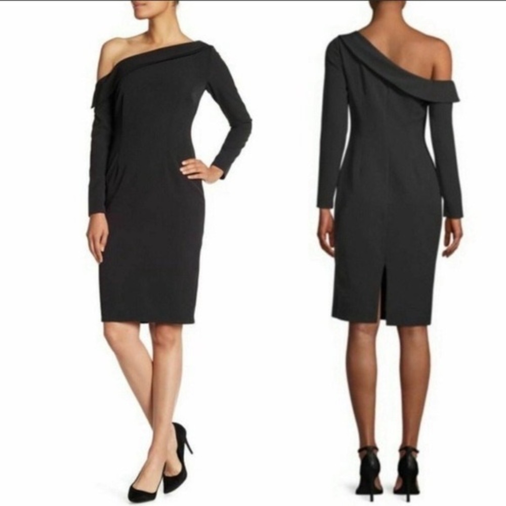 ALEXIA ADMOR Shoulder Draped Tuxedo Sheath Dress BLACK size M